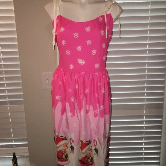 Pink Tie Straps Fun Christmas Dress XL New Hal1 - Picture 2 of 4